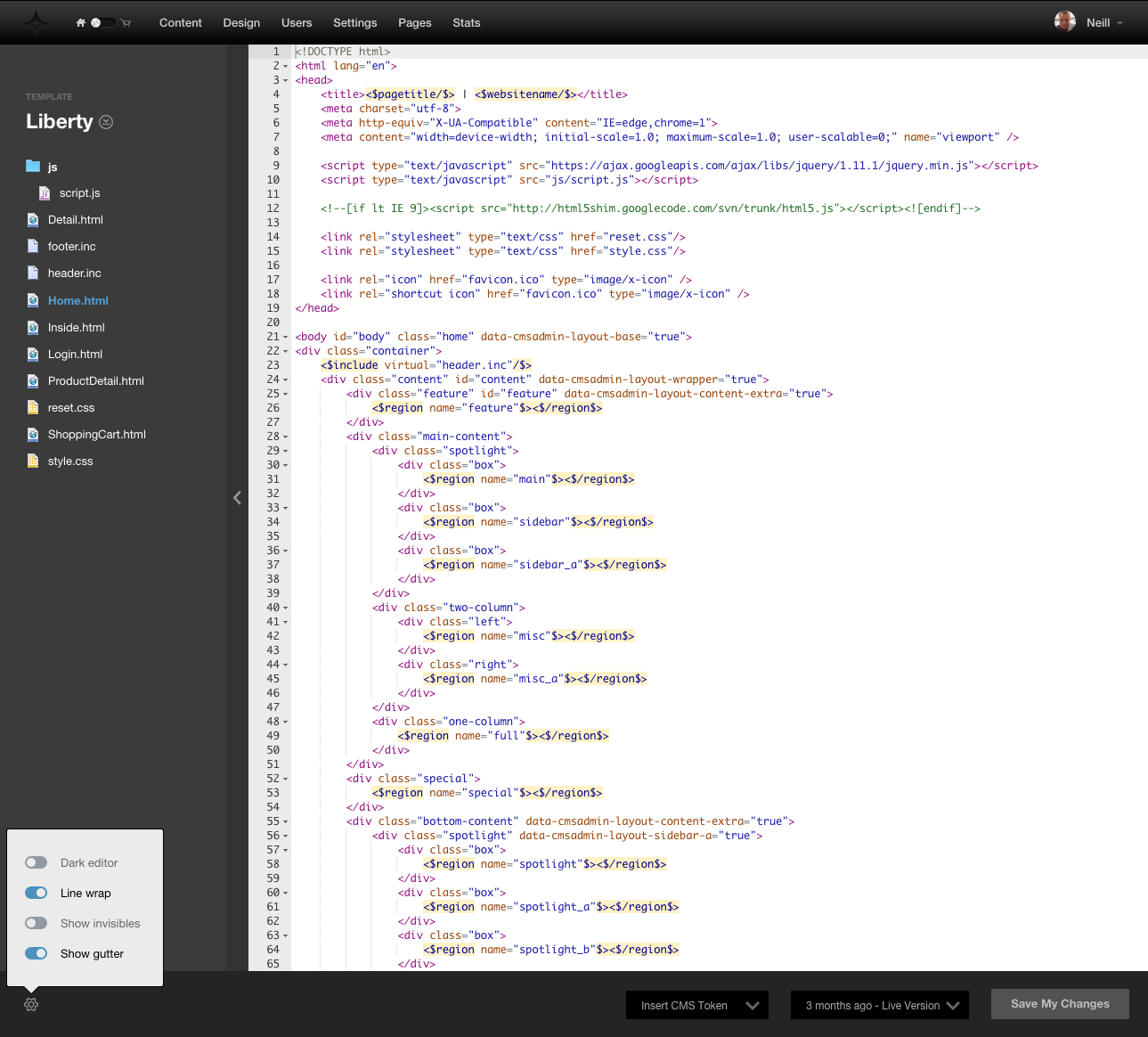 LightCMS, Source Editor